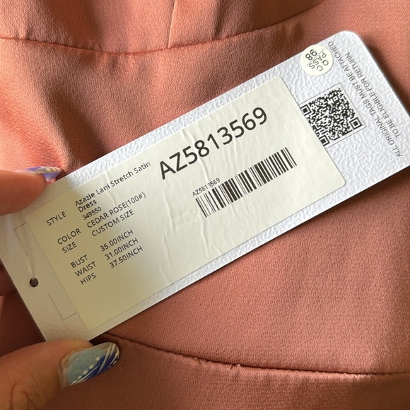 NWT Azazie Lani Stretch Satin Dress Cedar Rose Long Bridesmaid with Dress Bag - Picture 4 of 5